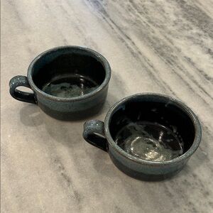 Stegall Pottery Stoneware Glazed Soup Bowl Mug Grey Blue (pair sold together)